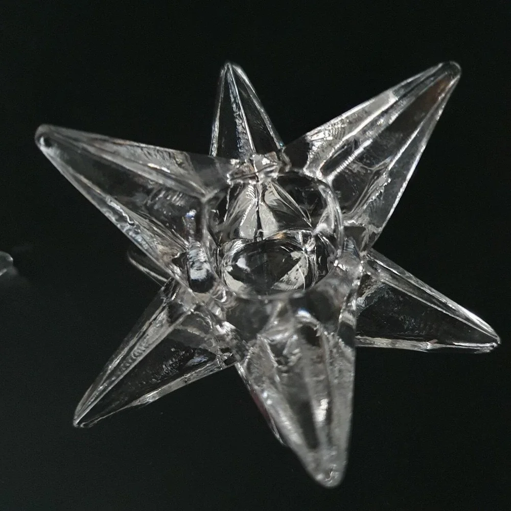 2 Vintage MCM Atomic Sparkling Glass 9-Point Star Shaped Candle Holders